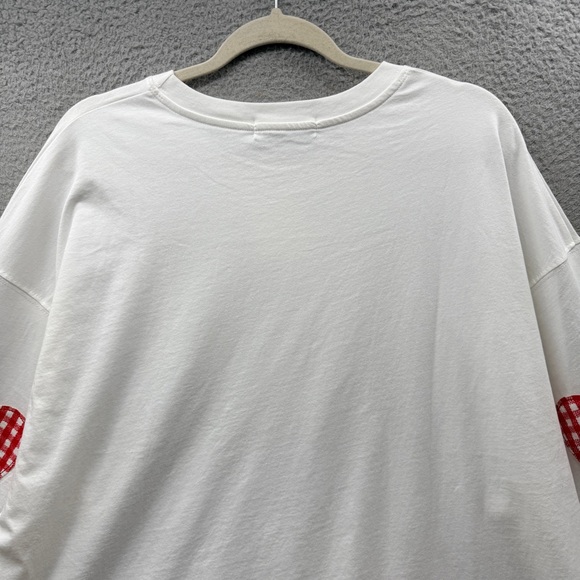 NWT DAYDREAMER Gingham Heart Sleeve Patch Long Sleeve Tee Vintage White One Size - Picture 14 of 16